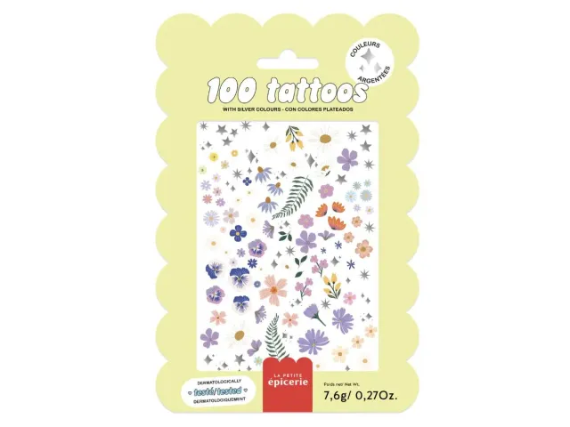 La Petite Epicerie Plaktattoos Bloemen Zilver 100 stuks