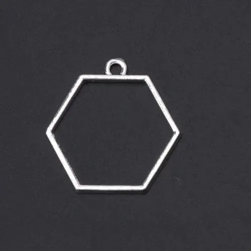 Bijounique Hanger open zeskant zilver per stuk 32 mm
