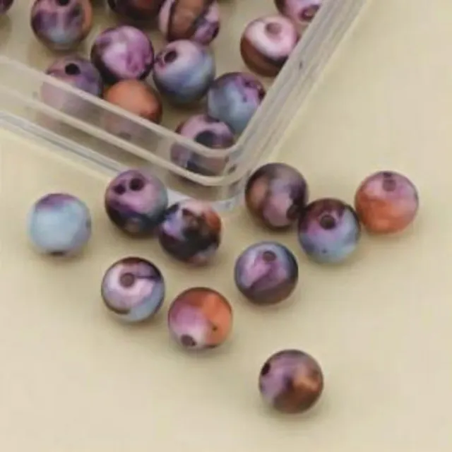 LTC-Leiden gemarmerde kralen 8mm fuchsia 33 stuks