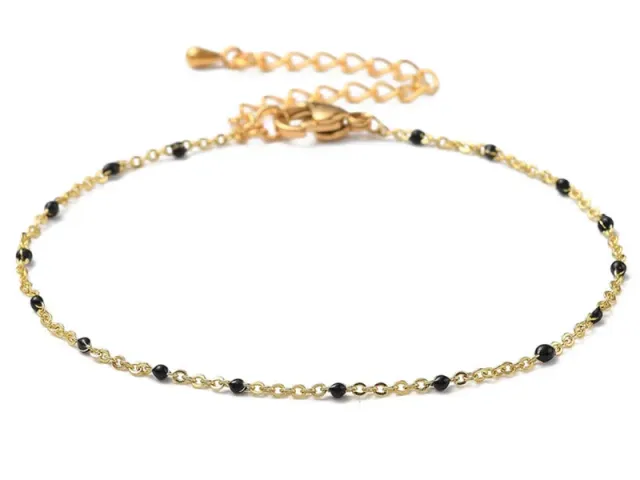 La Petite Epicerie Armband emaille stippen zwart goud 18,5 cm