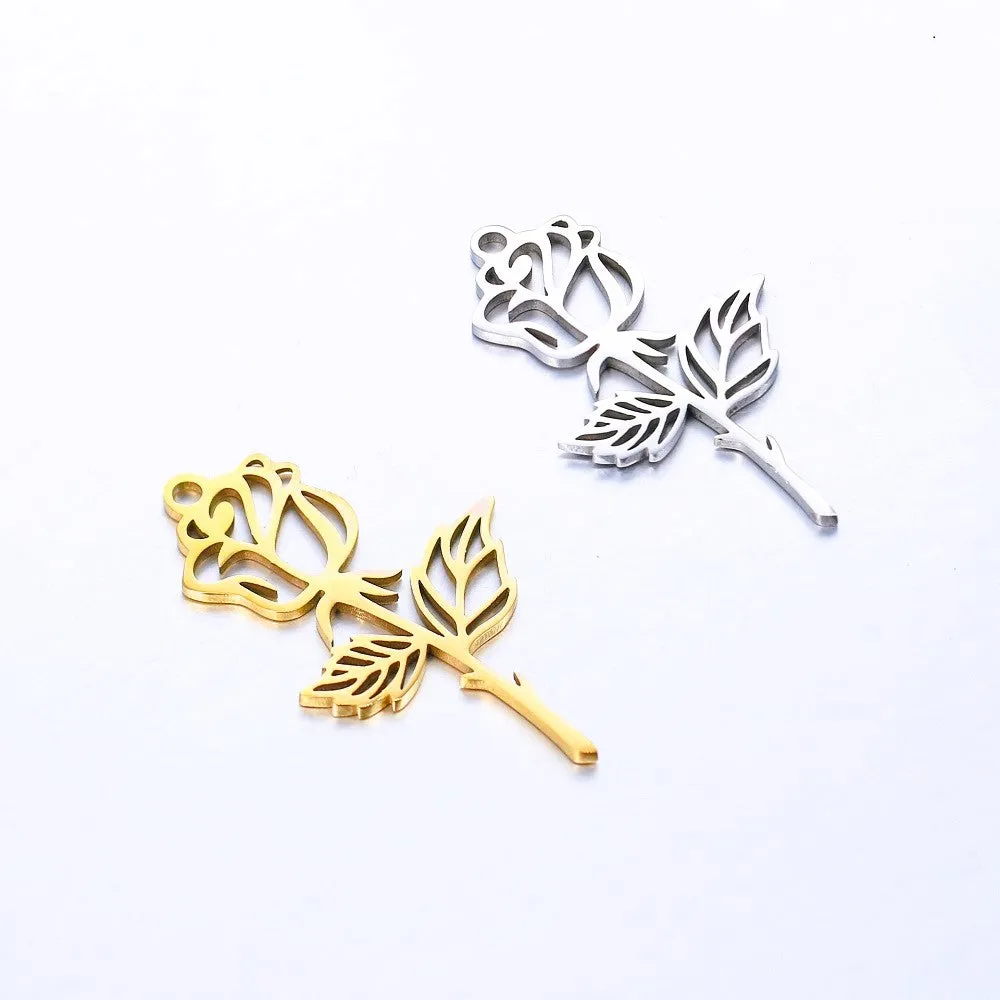 Bijounique Hanger Roos Bedel per stuk 12x20 mm goud zilver
