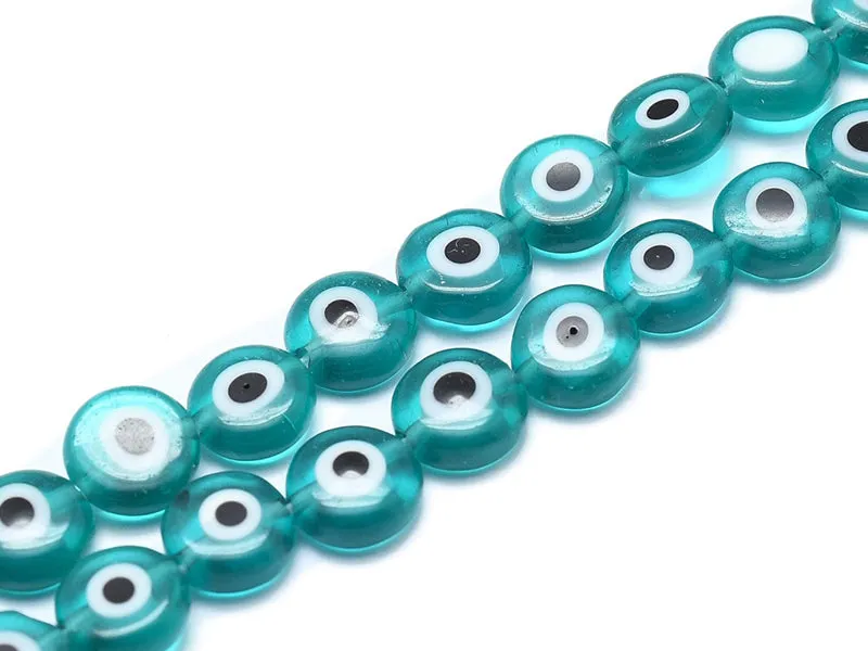 La Petite Epicerie boos oog glaskralen turquoise 6x3 mm 20 stuks