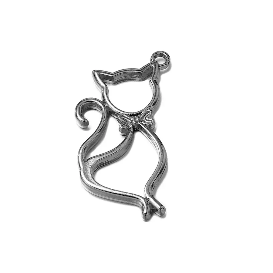 Bijounique Kat sierlijk open hanger metaal 23x46 mm
