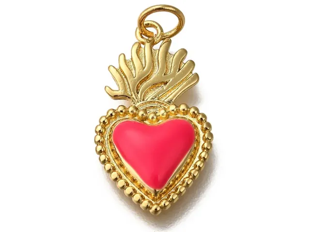 La Petite Epicerie hart bedel emaille messing goud roze per stuk 2,2 cm