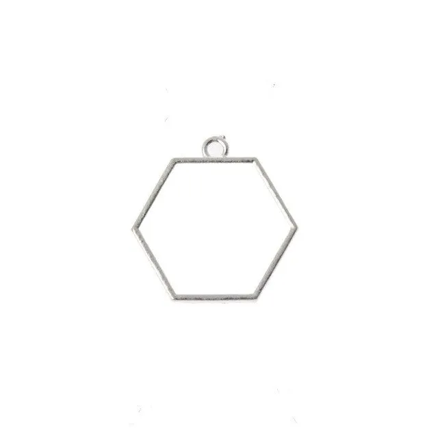 Bijounique Hanger open zeskant zilver per stuk 32 mm