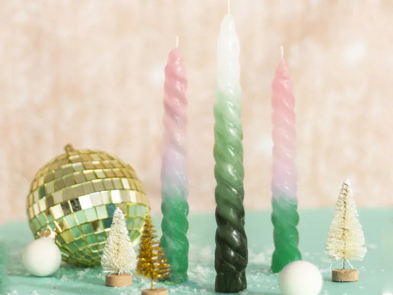 La Petite Epicerie DIY kit gedraaide kaarsen roze groen 2 stuks