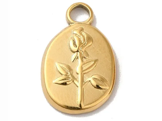 La Petite Epicerie ovale hanger bloem goud RVS 17 mm
