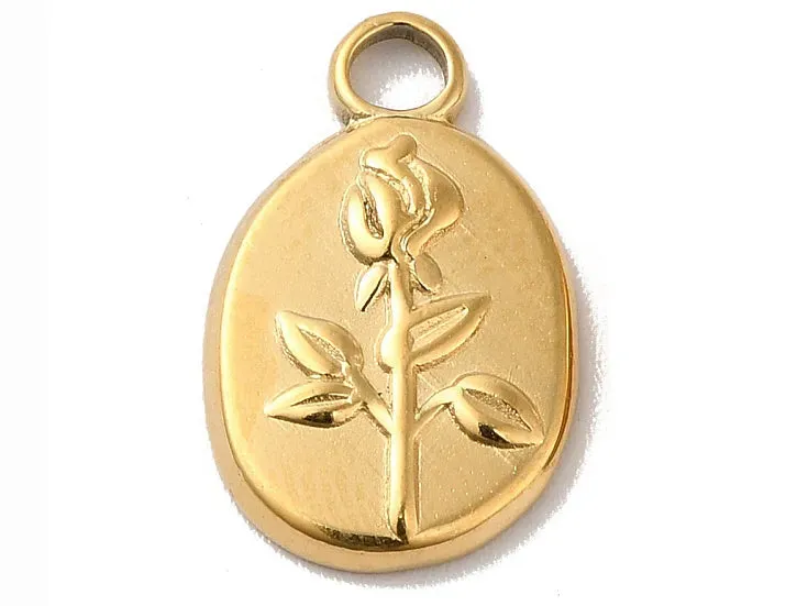 La Petite Epicerie ovale hanger bloem goud RVS 17 mm