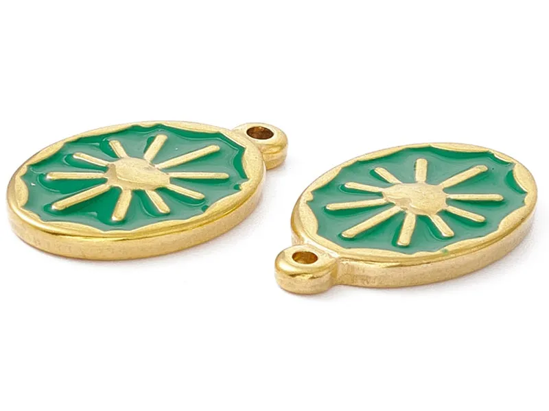 La Petite Epicerie zon hanger groen emaille ovaal 23x14 mm per stuk