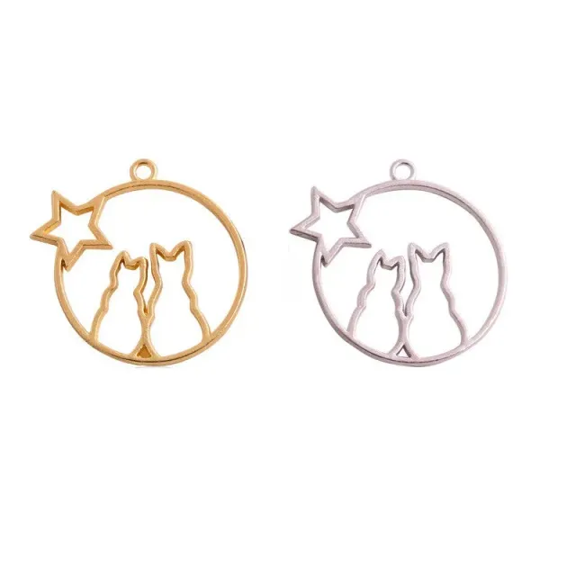 Bijounique Hanger Katten Volle Maan Ster Hanger Zilver