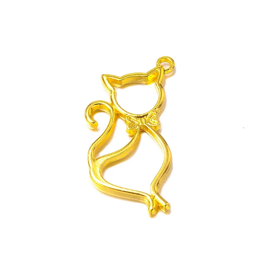 Bijounique Kat sierlijk open hanger metaal 23x46 mm