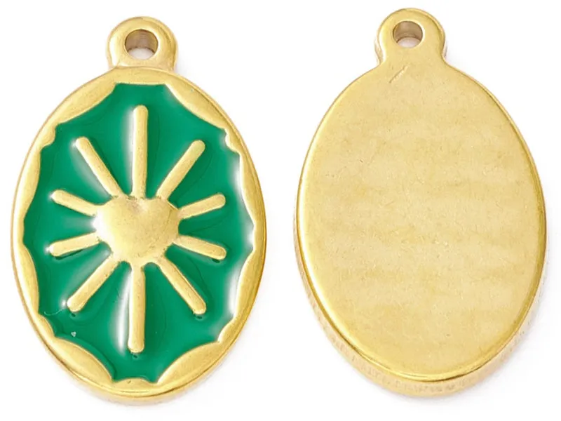 La Petite Epicerie zon hanger groen emaille ovaal 23x14 mm per stuk