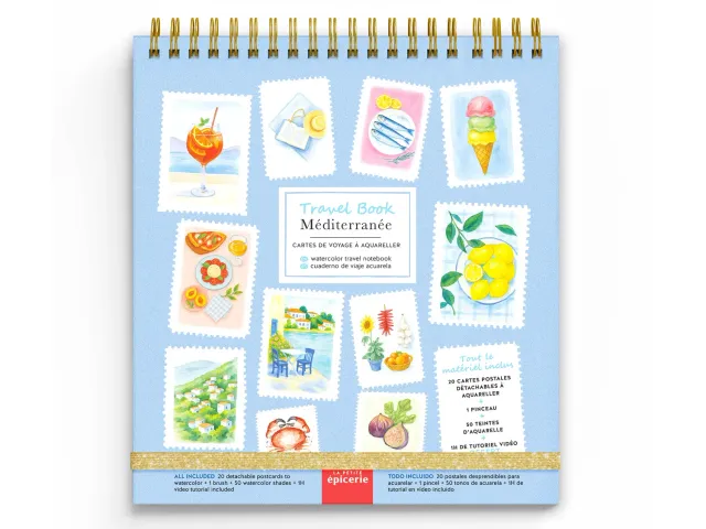 La Petite Epicerie Travel Book Méditerranée aquarelboek 20 kaarten 50 kleuren