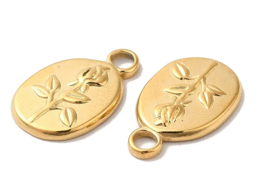 La Petite Epicerie ovale hanger bloem goud RVS 17 mm