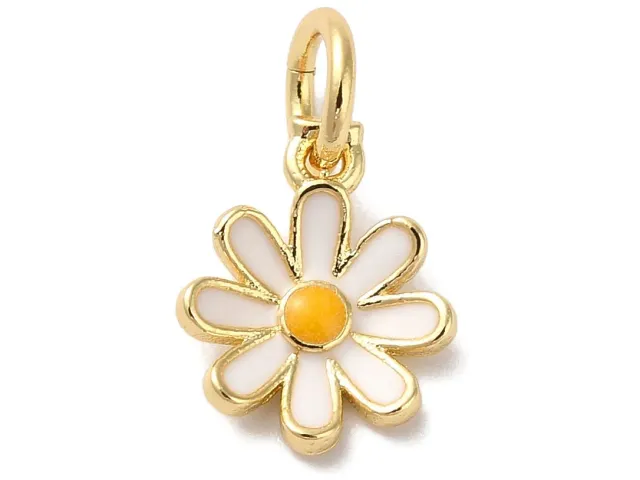 La Petite Epicerie bloem bedel wit goud 10 mm emaille