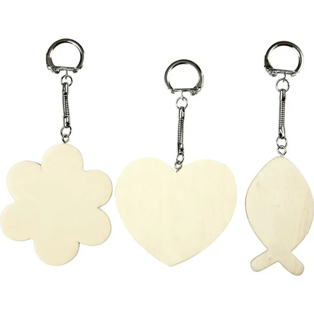 Bijounique Sleutelhangers set hout 3 stuks vis bloem hart