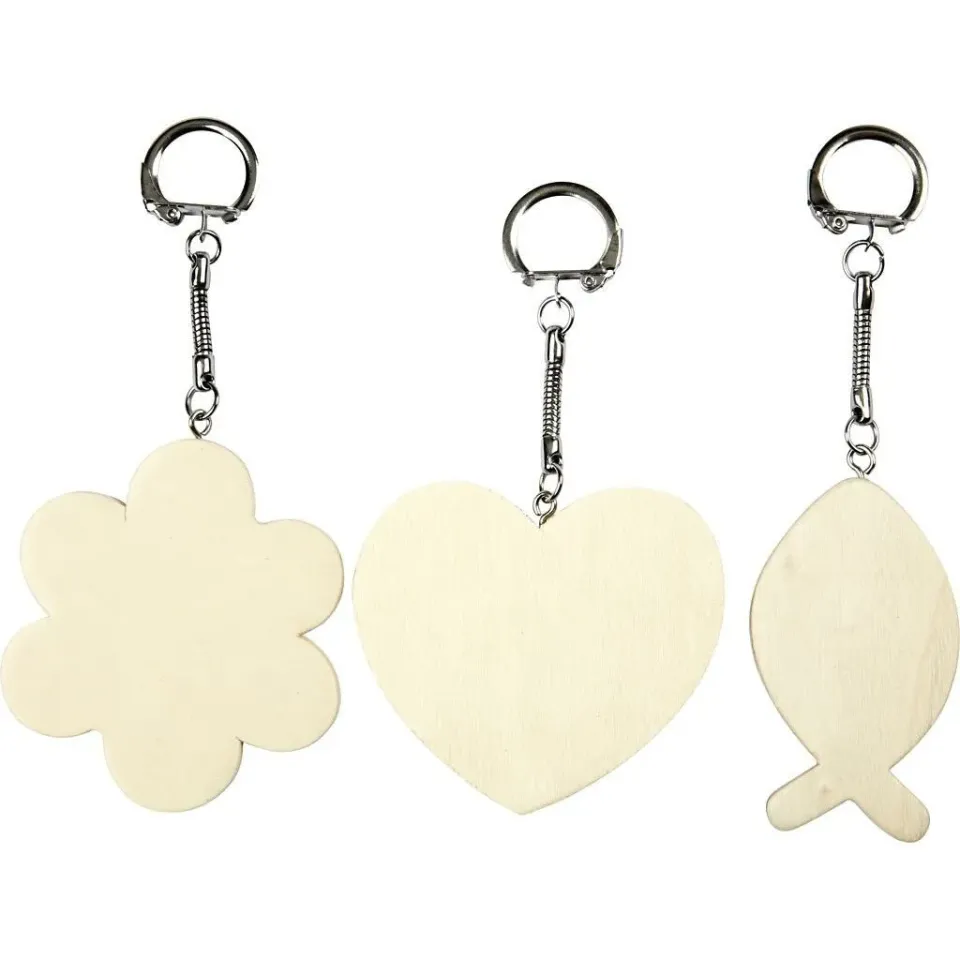 Bijounique Sleutelhangers set hout 3 stuks vis bloem hart