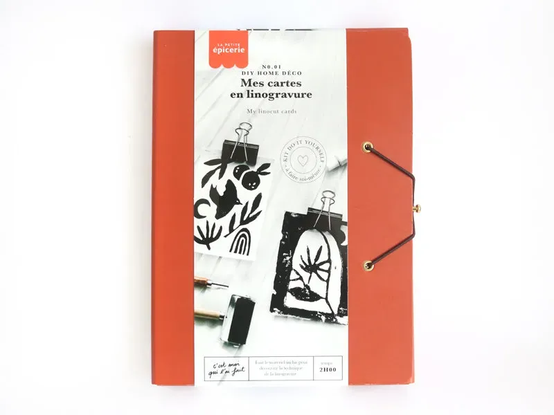 La Petite Epicerie MKMI kaarten linogravure DIY set 4 stuks