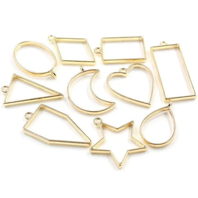 Bijounique set 10 hangers open frames 20-40 mm zilver goud