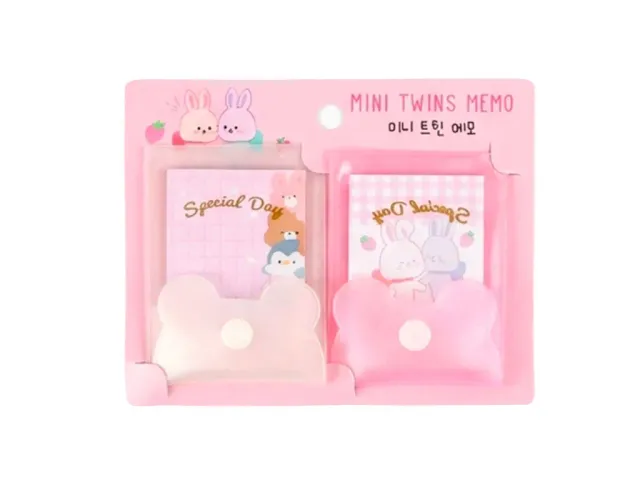 La Petite Epicerie Twins mini memoblok roze-wit set van 2