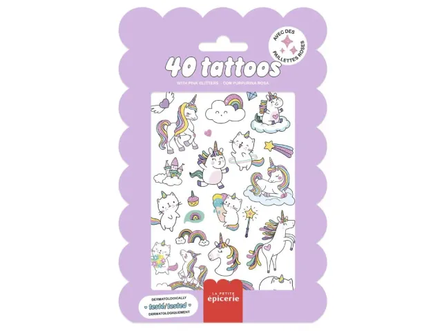 La Petite Epicerie eenhoorn tattoos roze glitter 40 stuks