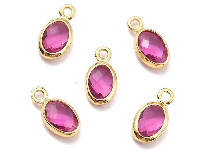 La Petite Epicerie ovale hanger glas fuchsia 9 mm goud
