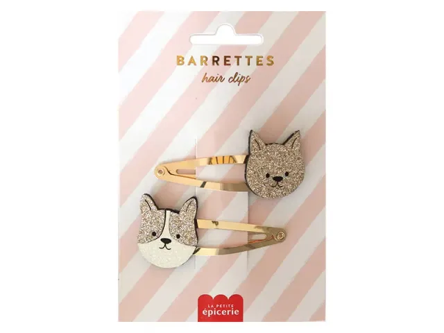 La Petite Epicerie Hond Kat haarspeldjes glitter set 2 stuks