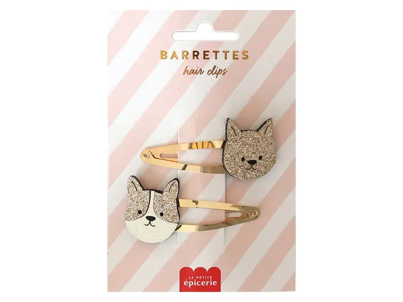 La Petite Epicerie Hond Kat haarspeldjes glitter set 2 stuks