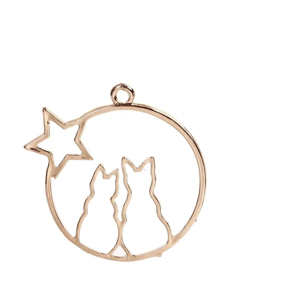 Bijounique Hanger Katten Volle Maan Ster Hanger Zilver