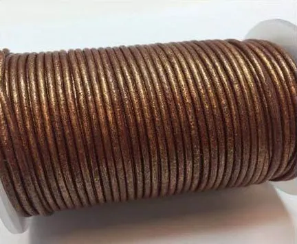 Bijounique Leerveter metallic rond 2 mm leer per meter