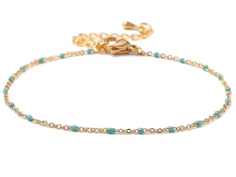 La Petite Epicerie schakelarmband turquoise emaille 18,5 cm