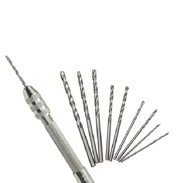 Bijounique Mini handboor aluminium + 10 boortjes 0,8-3mm