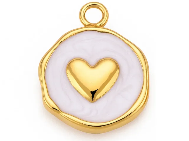 La Petite Epicerie hart hanger wit emaille goud 16 mm per stuk
