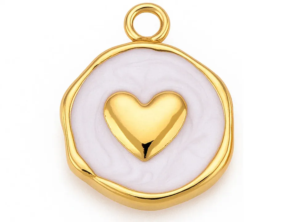 La Petite Epicerie hart hanger wit emaille goud 16 mm per stuk