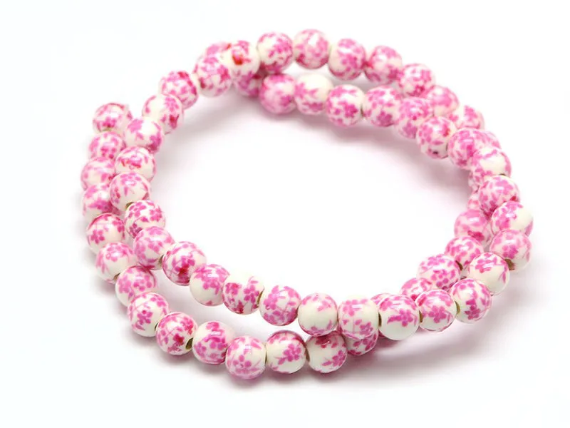 La Petite Epicerie porseleinen kralen roze bloemen 6 mm 10 stuks