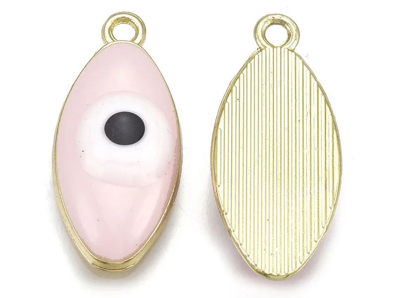 La Petite Epicerie Oog Ovale hanger lichtroze emaille 23 mm