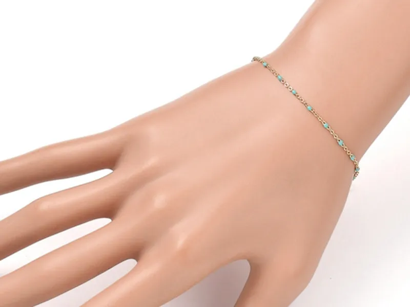 La Petite Epicerie schakelarmband turquoise emaille 18,5 cm