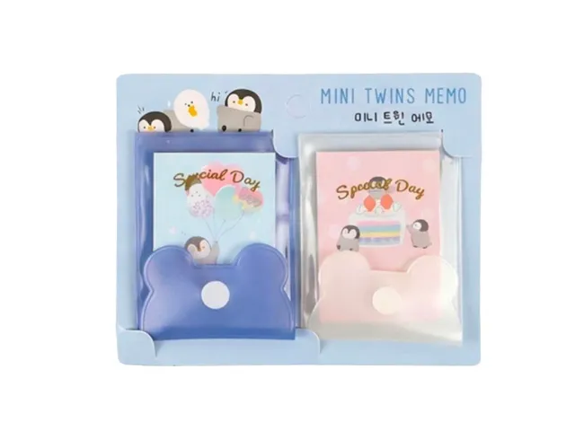 Twins mini memoblok blauw wit set van 2