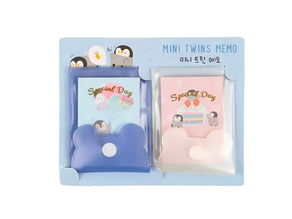 Twins mini memoblok blauw wit set van 2