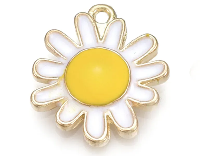 La Petite Epicerie bloem bedel 17x14 mm geel-wit emaille