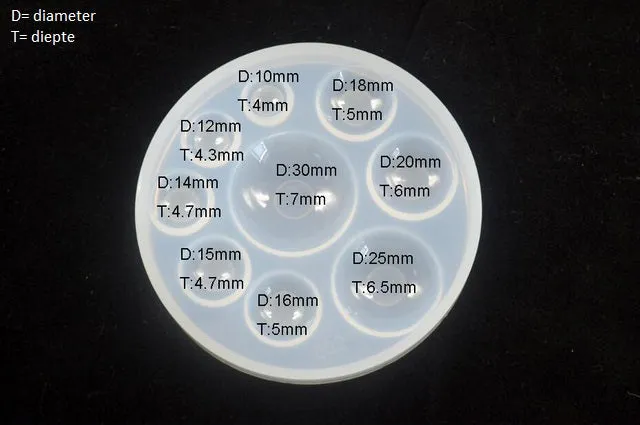Bijounique 55A Cabochons rond siliconen mal 9 maten