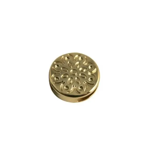 Bijounique Bloem Rond leerschuif 18mm goud per stuk