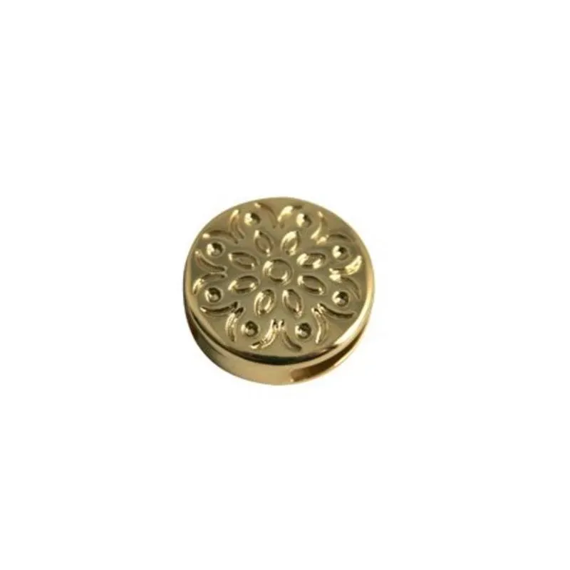 Bijounique Bloem Rond leerschuif 18mm goud per stuk