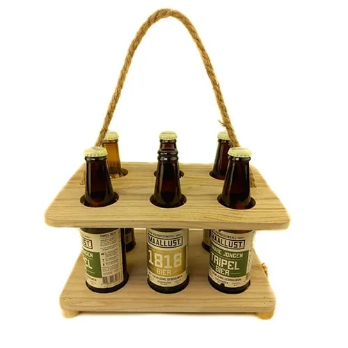 Astrid Brouwers bierflesdrager 6 flessen hout 30x20 cm