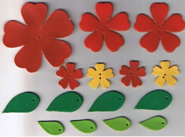 LTC-Leiden leren bloemen set 15-delig rood geel tuigleer
