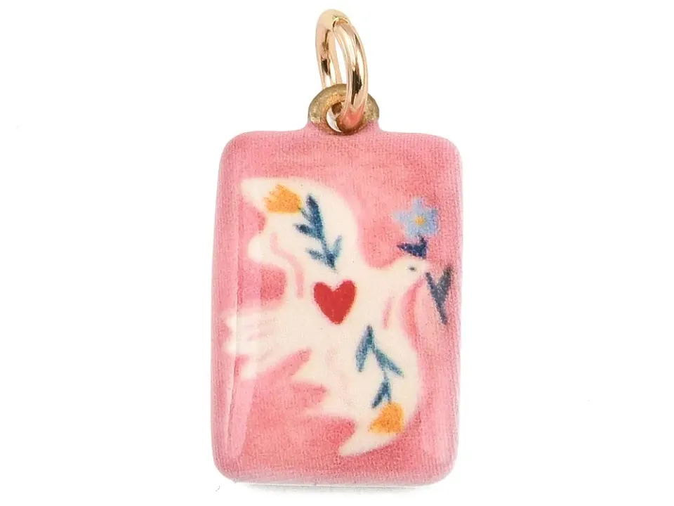 La Petite Epicerie Oiseau bedel rechthoek roze 21 mm goud