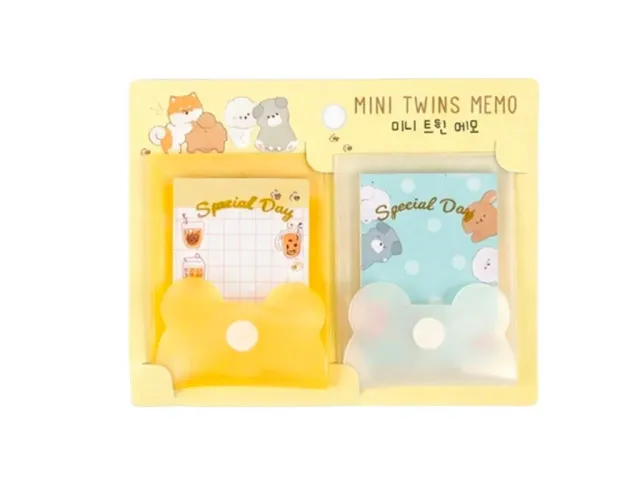 Twins mini memoblok met hoesje geel-wit set van 2 compact