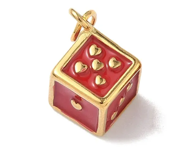 La Petite Epicerie dobbelsteen bedel rood goud roestvrij staal