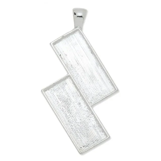 Bijounique dubbele rechthoek hanger zilver 27x52,5 mm