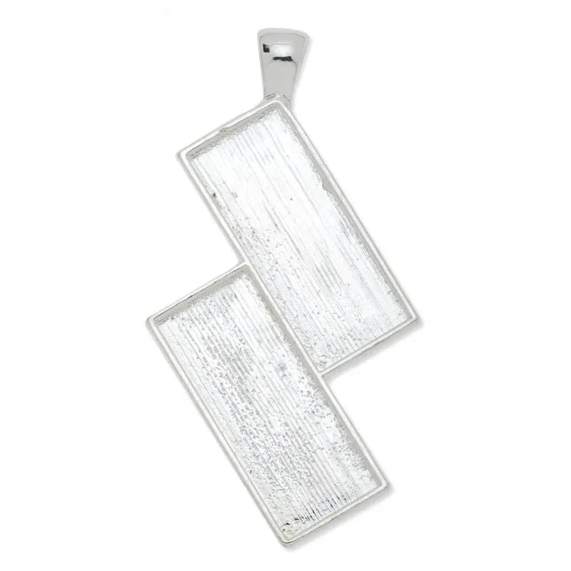 Bijounique dubbele rechthoek hanger zilver 27x52,5 mm